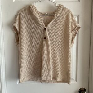 Cream Button-Down Waffle Knit Top